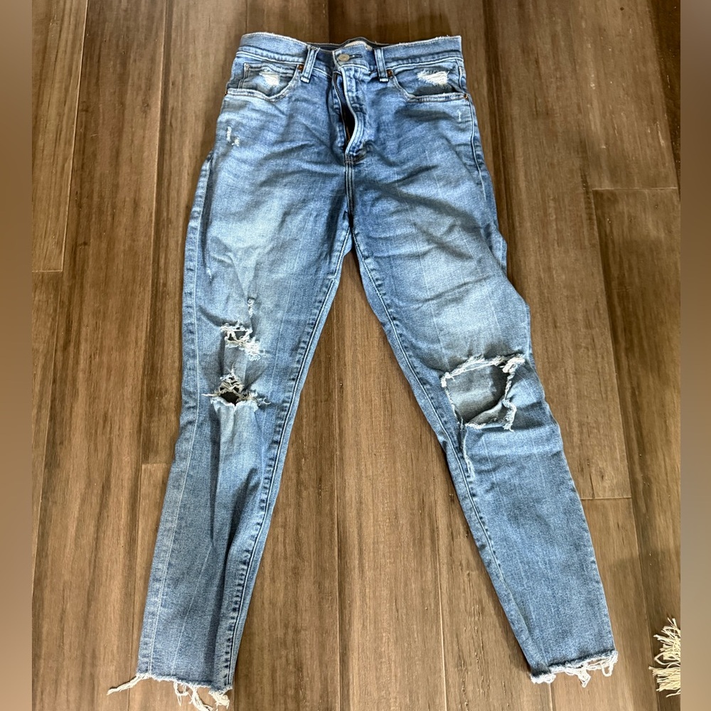 Abercrombie & Fitch Blue Skinny Jeans with Distressed Details